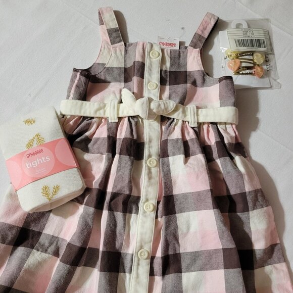 Gymboree Winter Glam NWT 4T dress, size 3-4 tights & snap clips set.